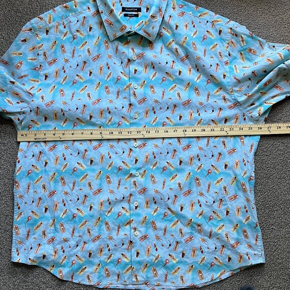Bugatchi Men’s Shirt Novelty Print Sunbathers Beach Button-Up Short Sleeve | 3XL - Picture 8 of 11